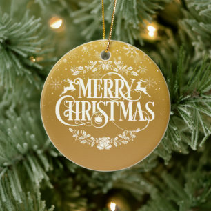 Ornamento De Cerâmica Feliz Natal Marido Definição Flocos de Neve Dourad