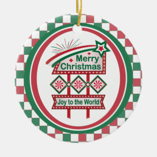 Ornamento De Cerâmica Feliz Natal - Marquee Retro - Alegria ao Mundo