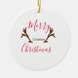 Ornamento De Cerâmica Feliz Natal, marrom-rena-chifre, feriado