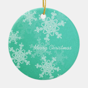 Ornamento De Cerâmica Feliz Natal Minimalista Emerald Snowflakes