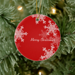 Ornamento De Cerâmica Feliz Natal Minimalista Flocos de Neve Vermelhos