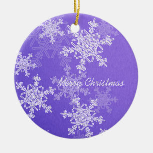 Ornamento De Cerâmica Feliz Natal Minimalista Indigo Flocos de Neve