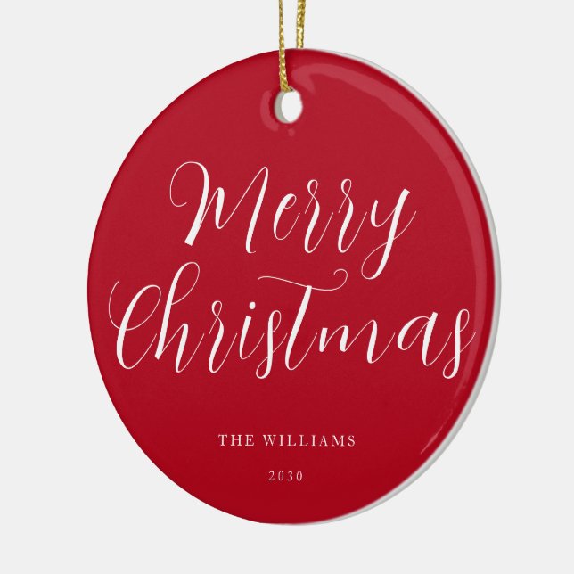 Ornamento De Cerâmica Feliz Natal - Minimalista Vermelho (Esquerda)