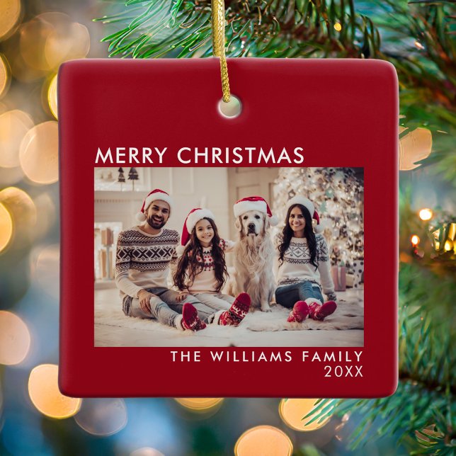 Ornamento De Cerâmica Feliz Natal Moderno Feriado Vermelho (Criador carregado)