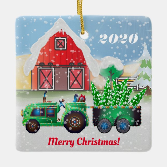 Ornamento De Cerâmica Feliz Natal na Fazenda do País (Frente)