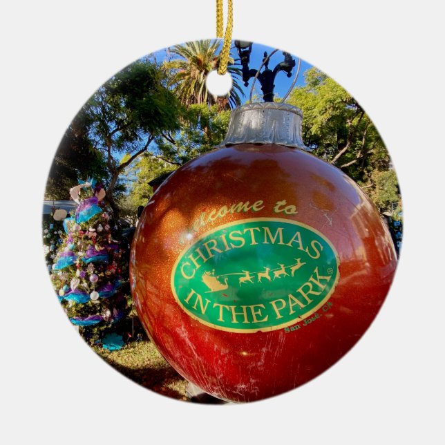Ornamento De Cerâmica Feliz Natal no Parque (Frente)