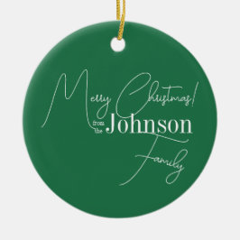 Ornamento De Cerâmica Feliz Natal Nome da Família Verde