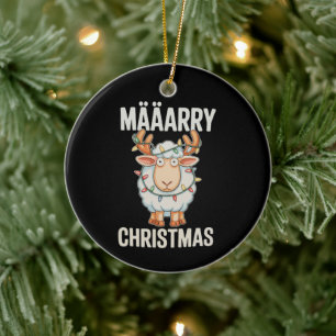 Ornamento De Cerâmica Feliz Natal Ovelha Rena Chifres Luzes de Natal