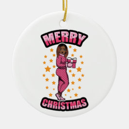 Ornamento De Cerâmica Feliz Natal Pajama Melanin X-mas Sweater Sista