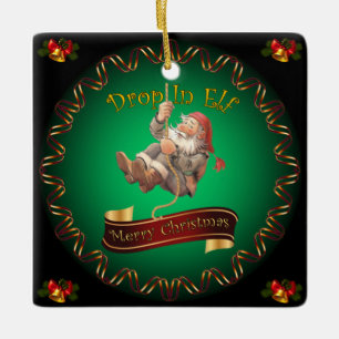 Ornamento De Cerâmica Feliz Natal ~ Papais noeis cai no Elf ~