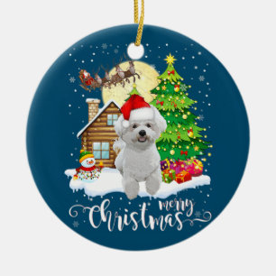 Ornamento De Cerâmica Feliz Natal Papais noeis De Fome De Bichon Cute Co