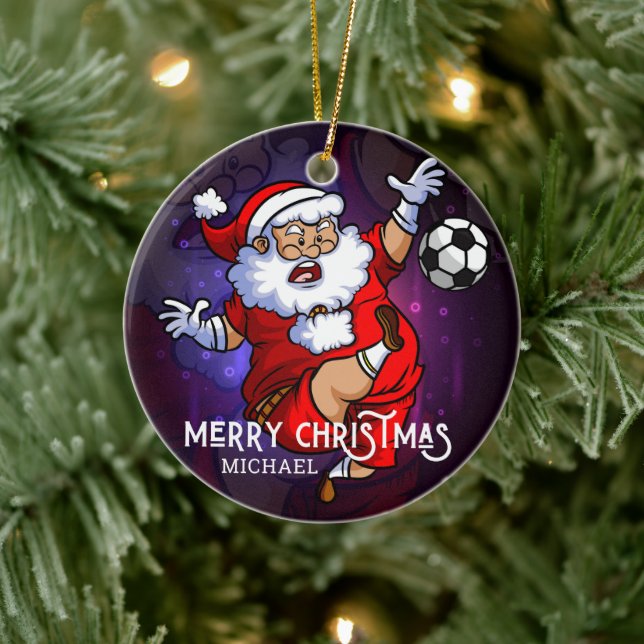 Ornamento De Cerâmica Feliz Natal Papais noeis de futebol personalizados (Árvore)
