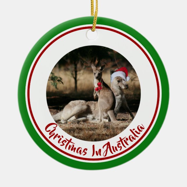 Ornamento De Cerâmica Feliz Natal Papais noeis Kangaroos (Frente)