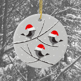 Ornamento De Cerâmica Feliz Natal - Papais noeis Red Hat Birds