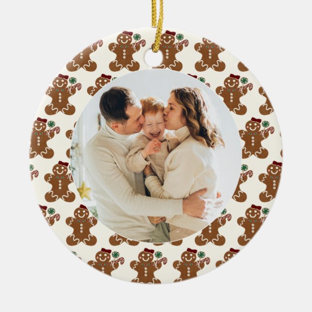 Ornamento De Cerâmica Feliz Natal para a família da moça do Gingerpão (Frente)