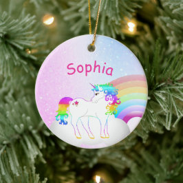 Ornamento De Cerâmica Feliz Natal para a Menina Glitter do Unicorn