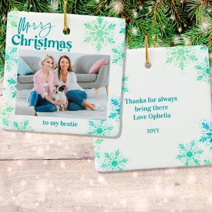 Ornamento De Cerâmica Feliz Natal para a minha Foto Verde Bestie
