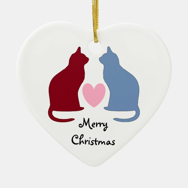 Ornamento De Cerâmica Feliz Natal para gatos e corações (Frente)