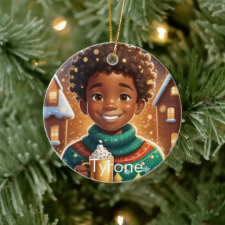 Ornamento De Cerâmica Feliz Natal para o Menino Americano Africano