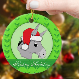 Ornamento De Cerâmica Feliz Natal para os Papais noeis Donkey Holly