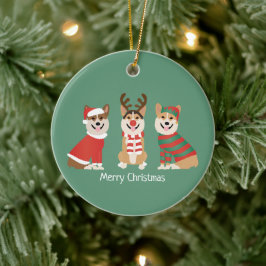 Ornamento De Cerâmica Feliz Natal Pembroke Welsh Corgi Dogs