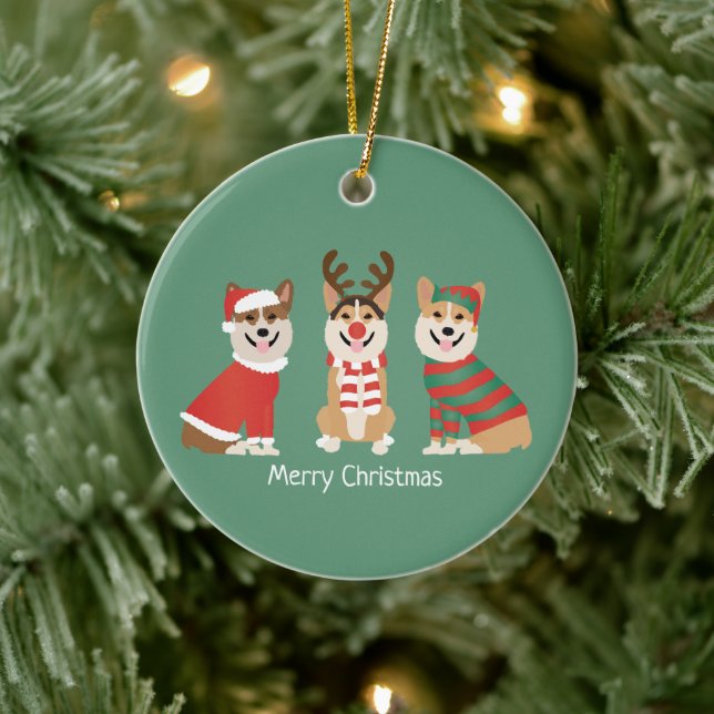 Ornamento De Cerâmica Feliz Natal Pembroke Welsh Corgi Dogs (Árvore)