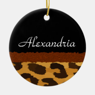 Ornamento De Cerâmica Feliz Natal personalizado do impressão do leopard