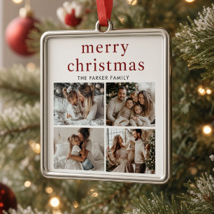 Ornamento De Cerâmica Feliz Natal Personalizado Família 4 Fotos 