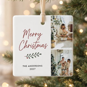 Ornamento De Cerâmica Feliz Natal Personalizado Família Multi Foto 