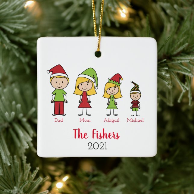 Ornamento De Cerâmica Feliz Natal Personalizado Família Natal (Árvore)