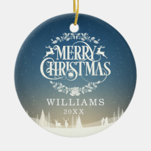 Ornamento De Cerâmica Feliz Natal Personalizado Foto da Família