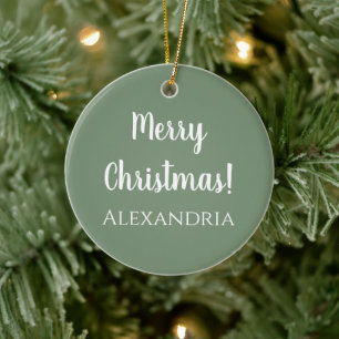 Ornamento De Cerâmica Feliz Natal Personalizado Verde
