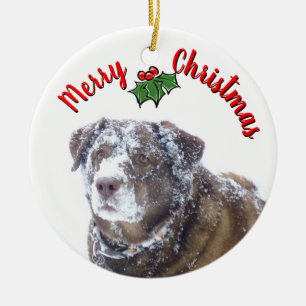 Ornamento De Cerâmica Feliz Natal personalize o modelo de foto de estima
