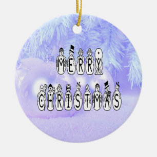 Ornamento De Cerâmica Feliz Natal Pessoas de neve, neve azul