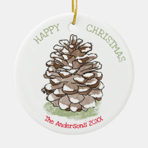 Ornamento De Cerâmica Feliz Natal Pine Cone Personalizado