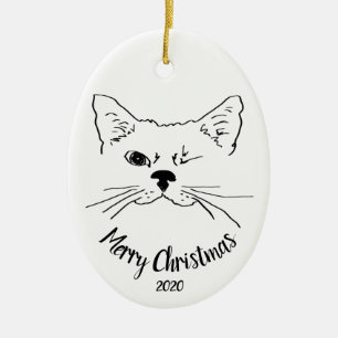 Ornamento De Cerâmica Feliz Natal pisc datado do divertimento do gato da