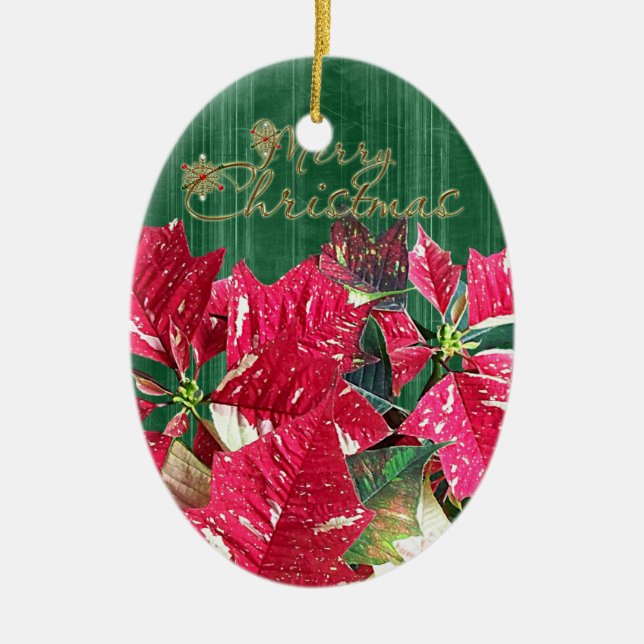 Ornamento De Cerâmica Feliz Natal Poinsettia Cerâmica Ornament (Frente)