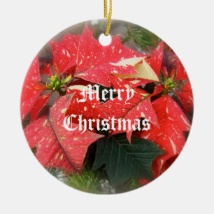 Ornamento De Cerâmica Feliz Natal Poinsettia Ornatia Red White