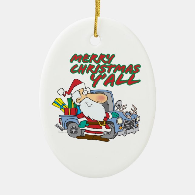 Ornamento De Cerâmica feliz natal pra vocês, Papai Noel caipira (Frente)
