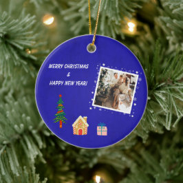 Ornamento De Cerâmica Feliz Natal Real - Foto da Família Azul