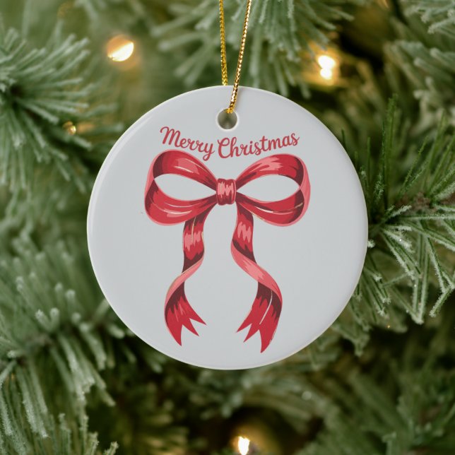 Ornamento De Cerâmica Feliz Natal Red Coquette Arco Girly (Árvore)
