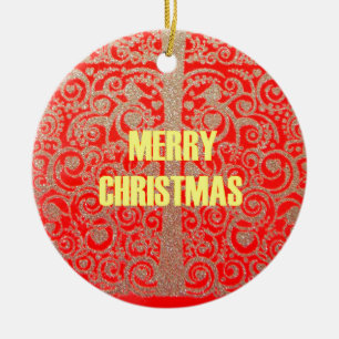 Ornamento De Cerâmica Feliz Natal Red e Coleção Dourada