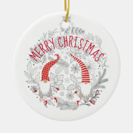 Ornamento De Cerâmica Feliz Natal Red White Gnomos Personalizados