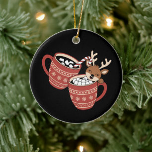 Ornamento De Cerâmica Feliz Natal Rena Famigerada Fofa Café de Natal