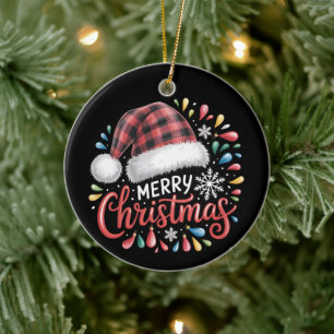 Ornamento De Cerâmica Feliz Natal Rena Xmas Família Xadrez Vermelho