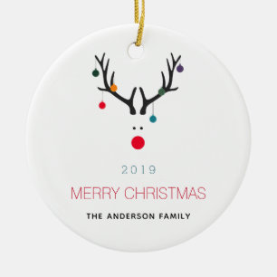 Ornamento De Cerâmica Feliz Natal, renas engraçadas, família vermelha