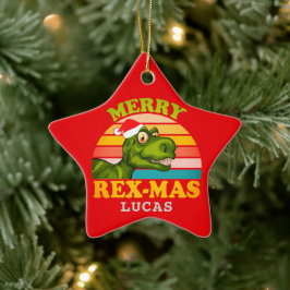 Ornamento De Cerâmica Feliz Natal Rex-mas Dinossauro Nome Personalizado