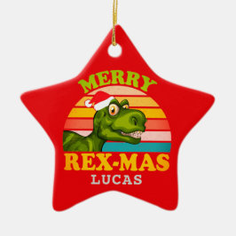 Ornamento De Cerâmica Feliz Natal Rex-mas Dinossauro Nome Personalizado