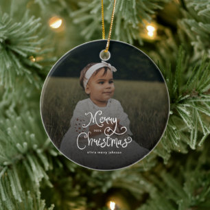 Ornamento De Cerâmica Feliz Natal Roteiro Caprichoso Foto do Bebê