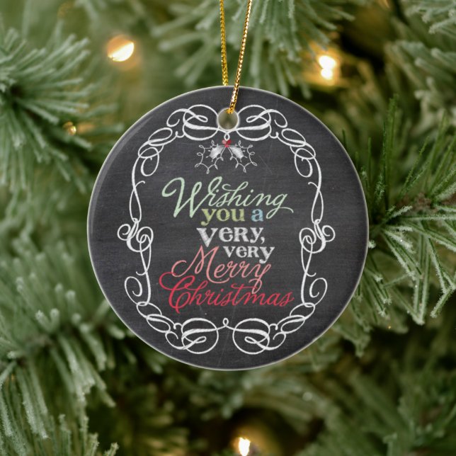 Ornamento De Cerâmica Feliz Natal Rustic Chalkboard Mistletofotos (Árvore)